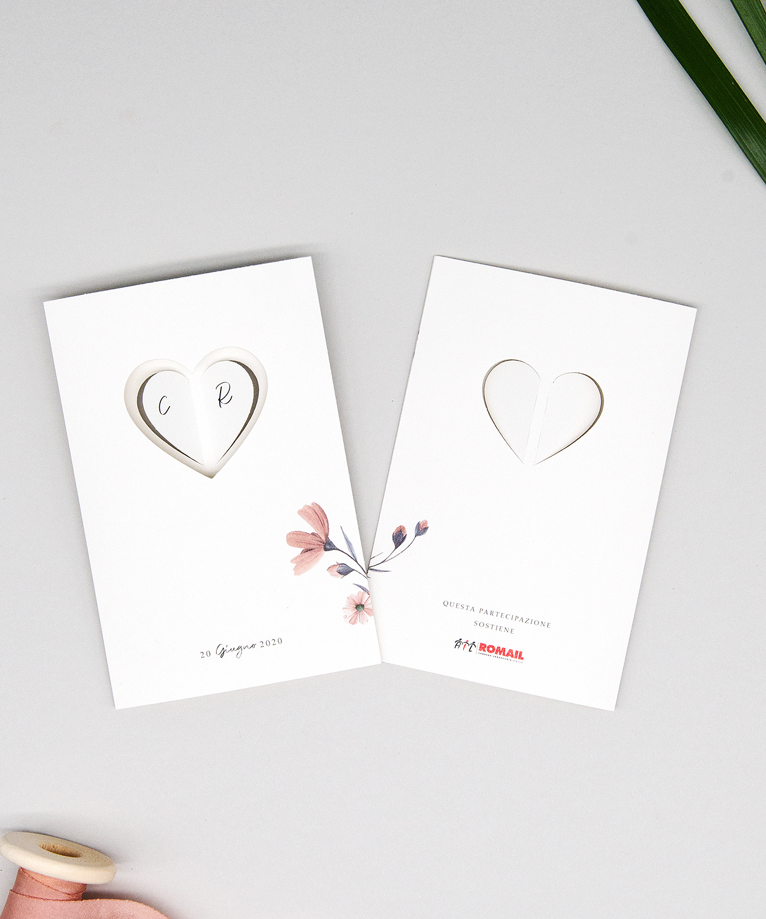 Partecipazione Cuore Intagliato "Fiore Rosa"