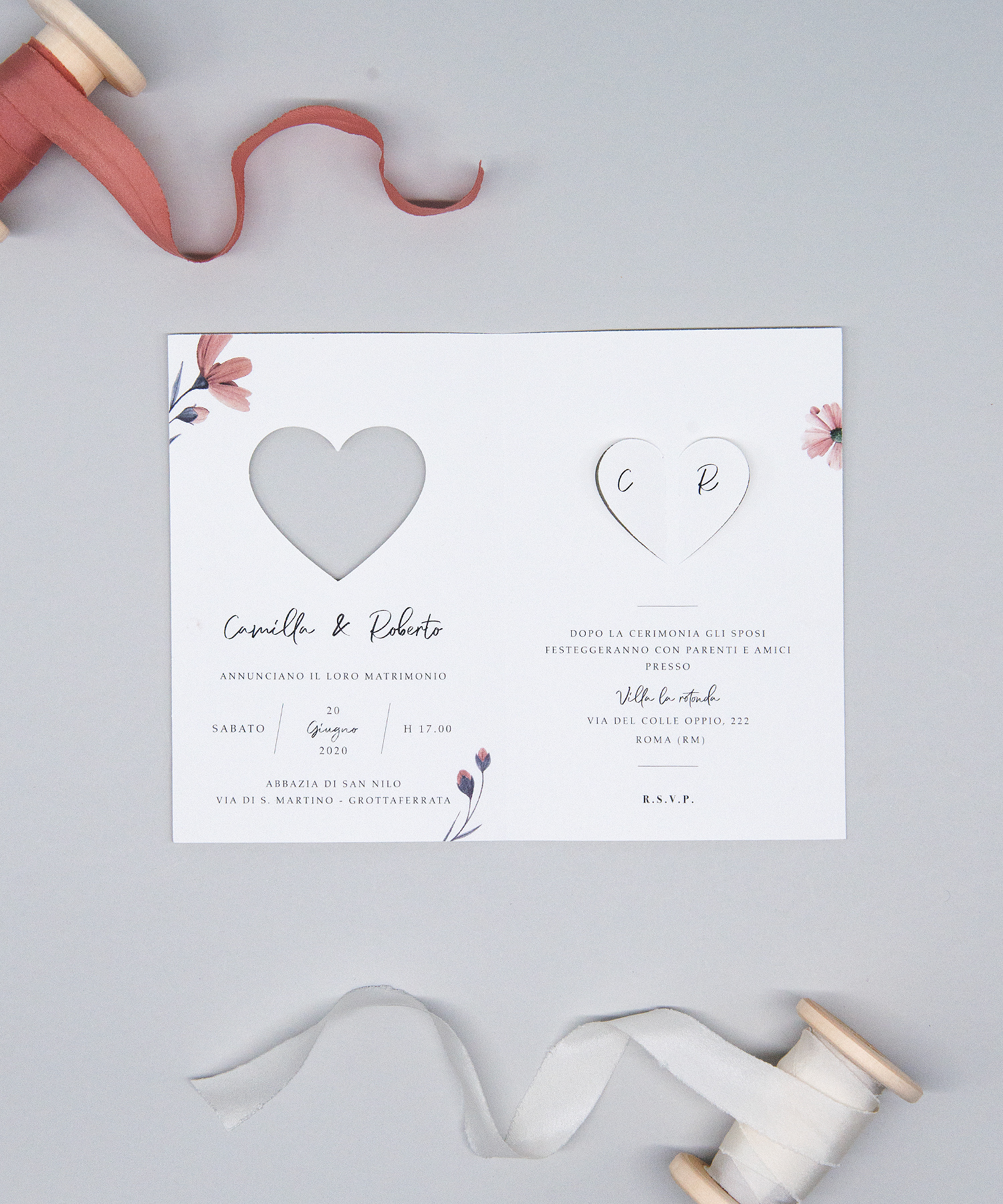 Partecipazione Cuore Intagliato "Fiore Rosa" - immagine 2