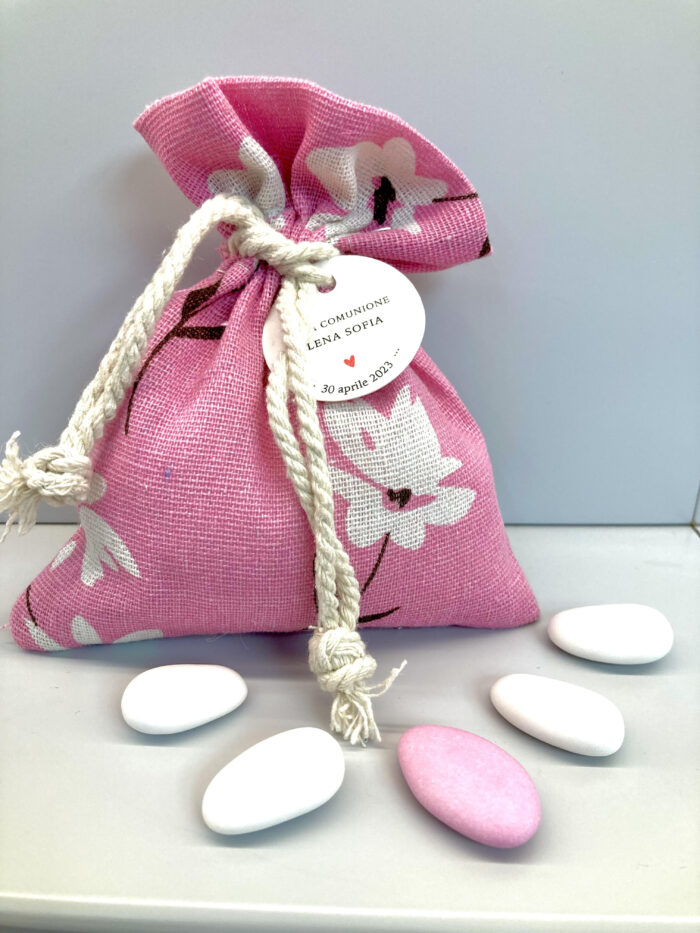 Sacchetto rosa con fiori: 12x15 cm