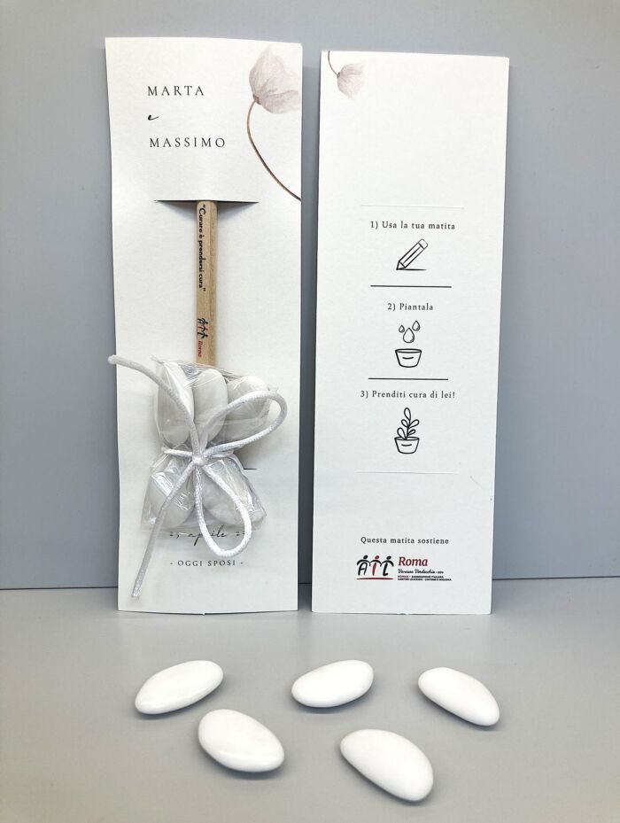 Matita con semi: fiore bianco